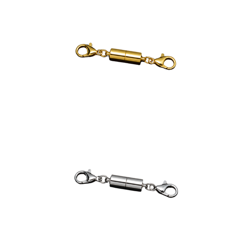 Gold and silver attachable magnetic jewelry clasps by Oruma shown on a plain white background.